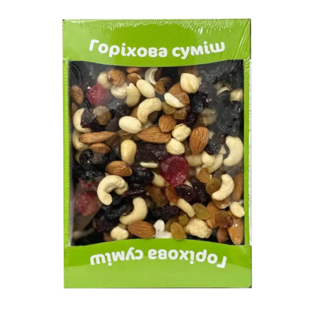 Горіхова суміш, мікс горіхів і ягід, цілісні горішки з журавлиною та королівським родзинками 500 г